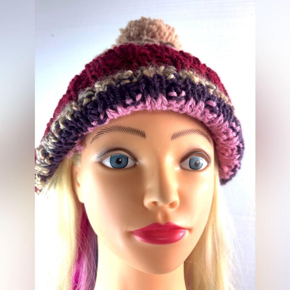 Beautiful OS Berries Multicolor Cable Knit Ball Hat & Gloves